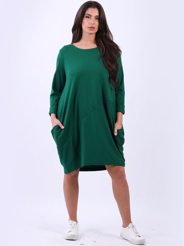 Side Pockets Plain Cotton Dress