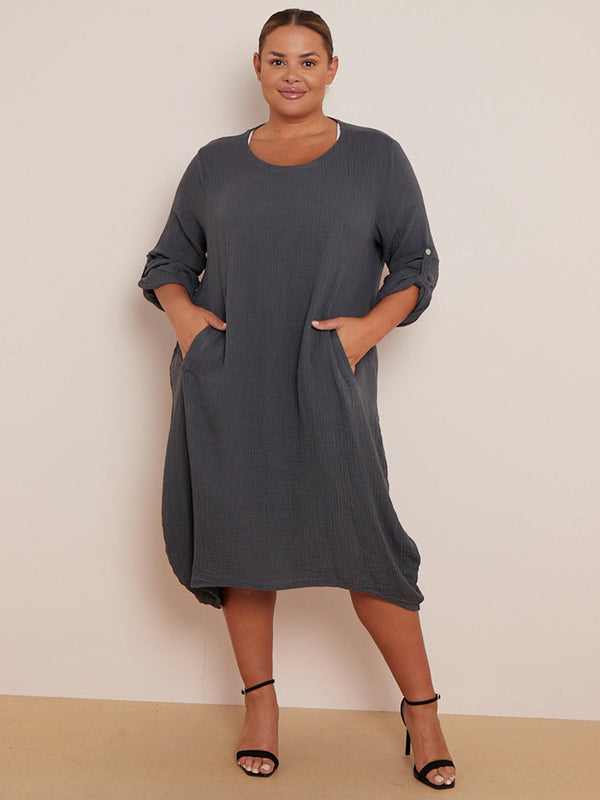 Ladies Slouchy Cotton Midi Dress