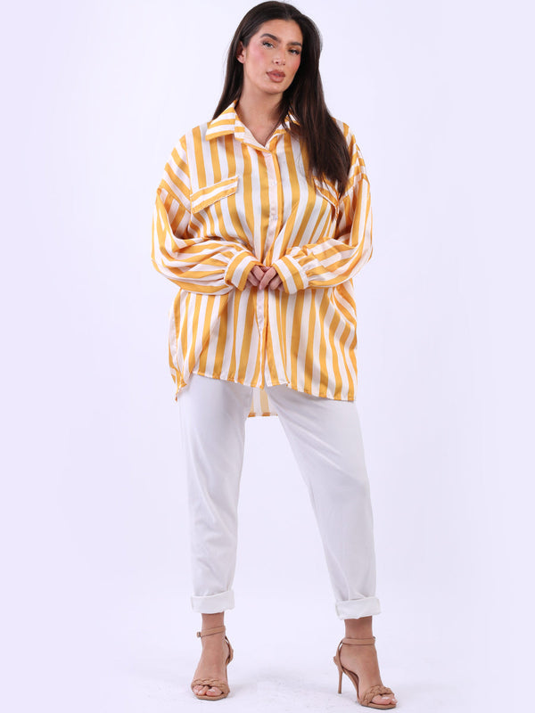 Button Down Cotton Lagenlook Stripy Shirt