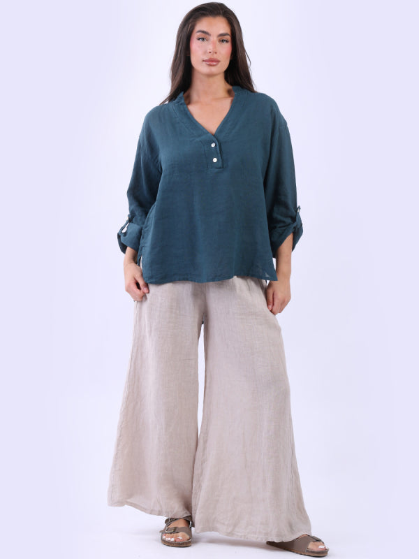 Plain Linen Lagenlook High Low Top