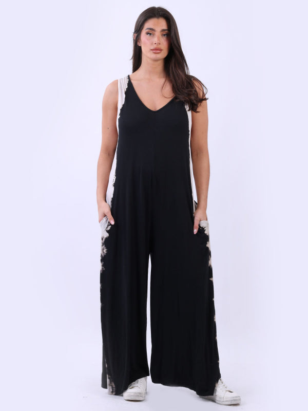 Ladies Plus Size Tie And Dyed V- Neck Jumpsuit