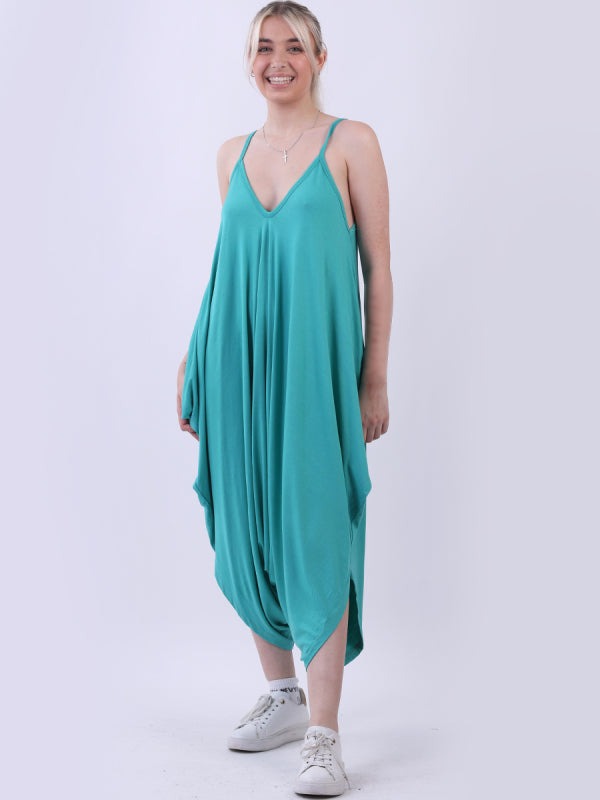 V-Neck Drape Plain Cami Jumpsuit