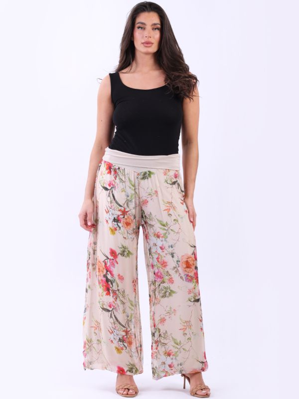 Floral Print Wide Leg Silk Harem Pants
