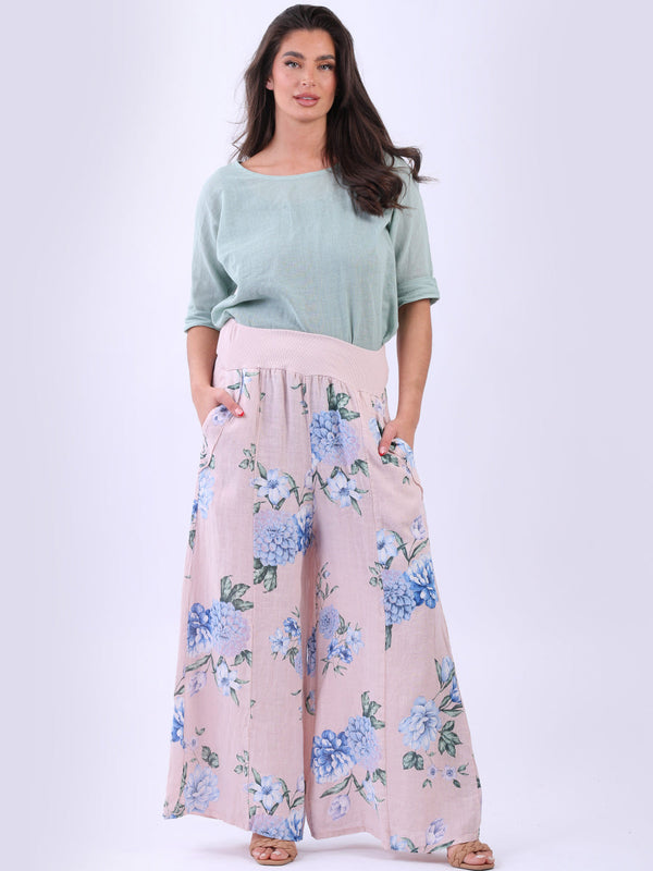 Wide Leg Linen Floral Palazzo
