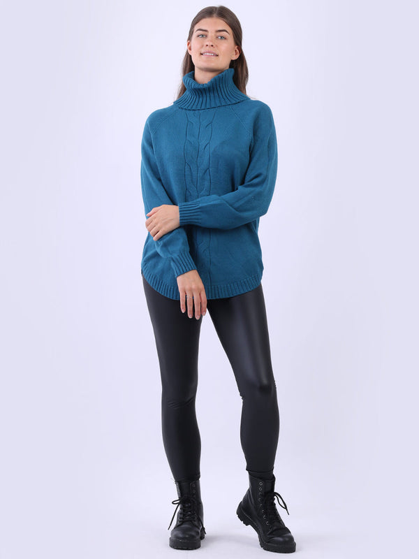 Polo Neck Chunky Cable Knit  Jumper