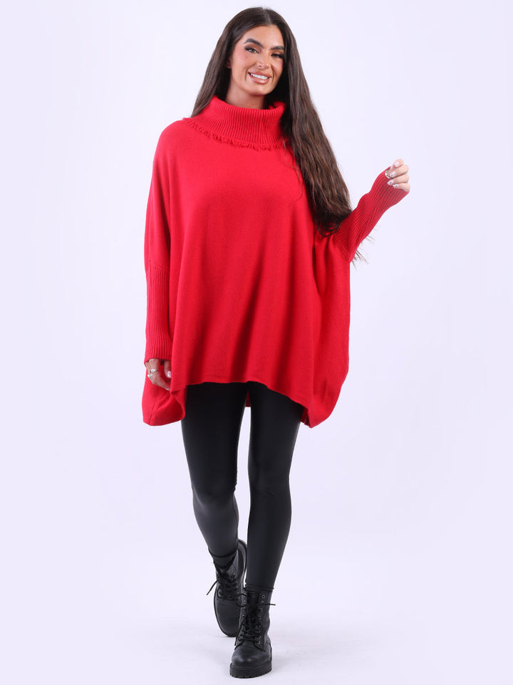 Cowl Neck Batwing Knitted Poncho