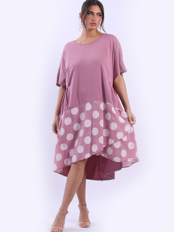Ladies Cotton Contrast Polka Dot Hi-Lo Midi Dress