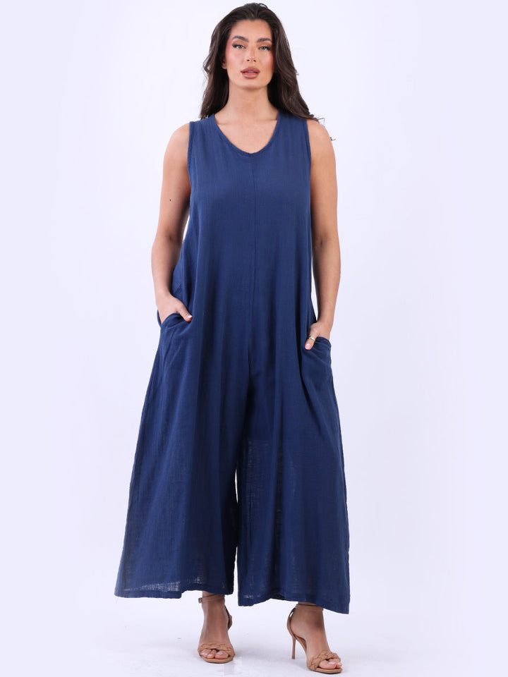 Sleeveless Cotton Tank Jumpsuit