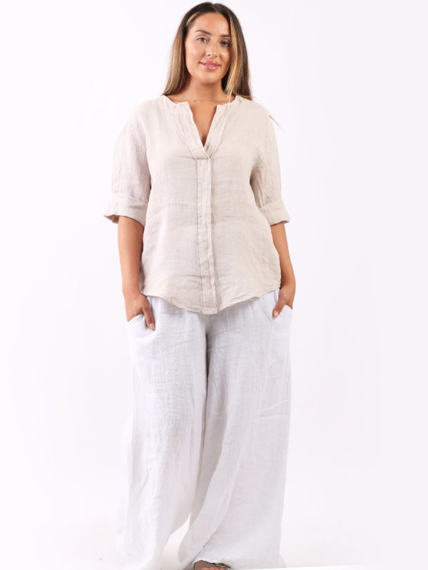 Italian Plain Linen Front Placket Summer Shirt
