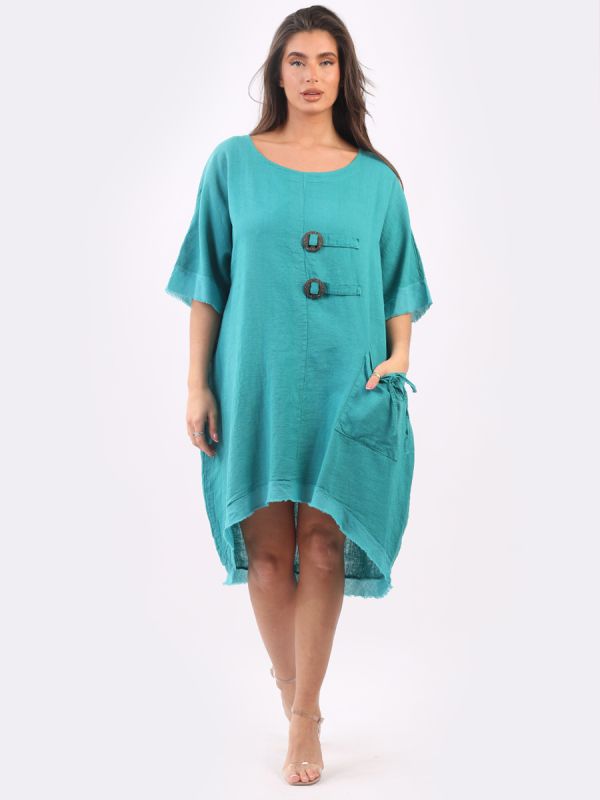 Ladies Raw Edges Linen Baggy Dress