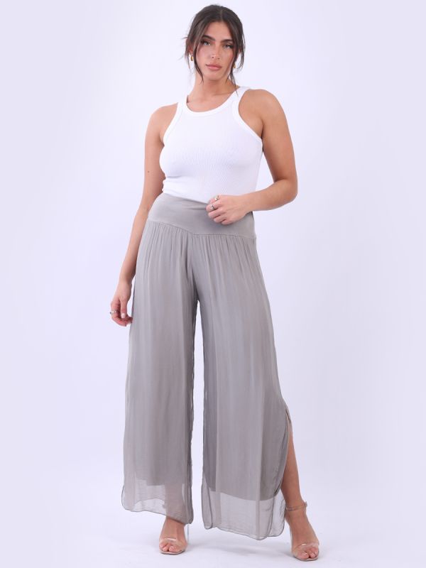 Ladies Silk Side Slit  Wide Leg Harem Trouser