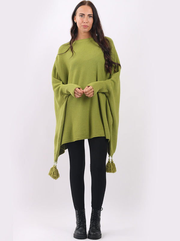 Plain Plus Size Batwing Sleeves Tassels Tunic Poncho