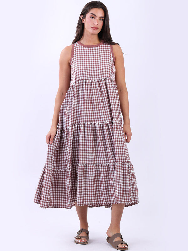 Check Print Sleeveless Ruffle Gingham Dress