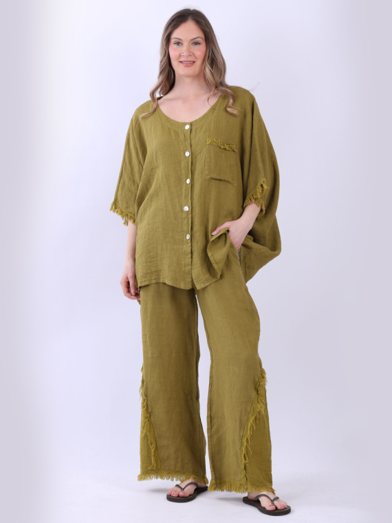Button Down Batwing Linen Top 