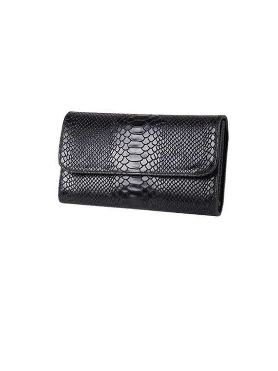 Italian Faux Croc Handmade Leather Clutch Bag-Black side