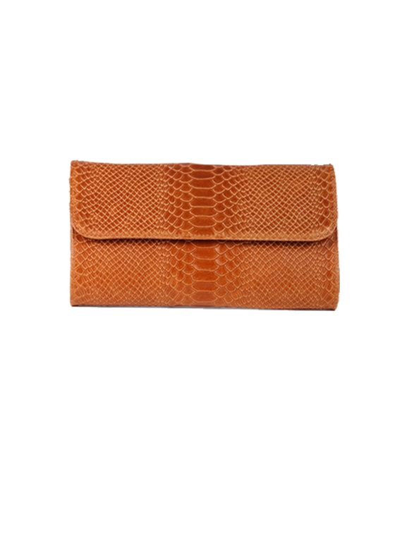 Italian Faux Croc Handmade Leather Clutch Bag-Camel