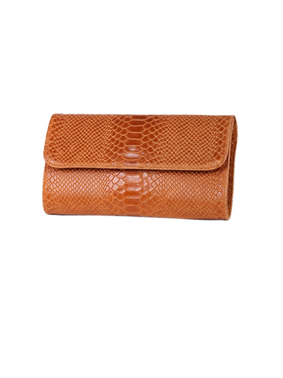 Italian Faux Croc Handmade Leather Clutch Bag-Camel side