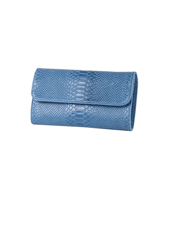 Italian Faux Croc Handmade Leather Clutch Bag-Denim side
