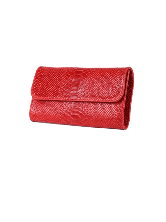 Italian Faux Croc Handmade Leather Clutch Bag-Red side