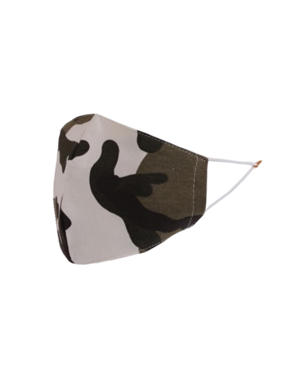 Italian Made Camouflage Print Cotton Face Masks-White side