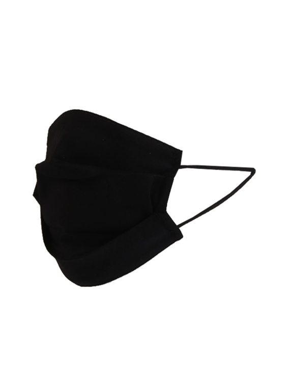 Italian Made Plain Pleated Cotton Washable Face Masks-Black side