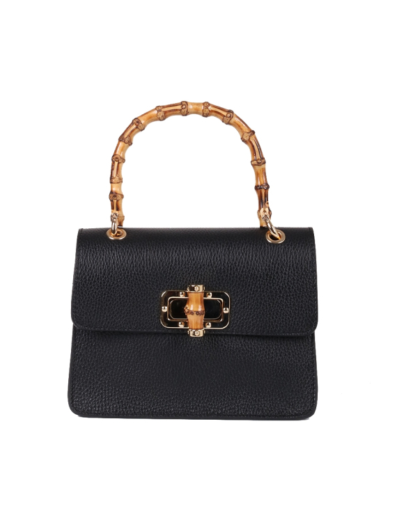 Italian Plain Suedette Leather Hand Bag-Black