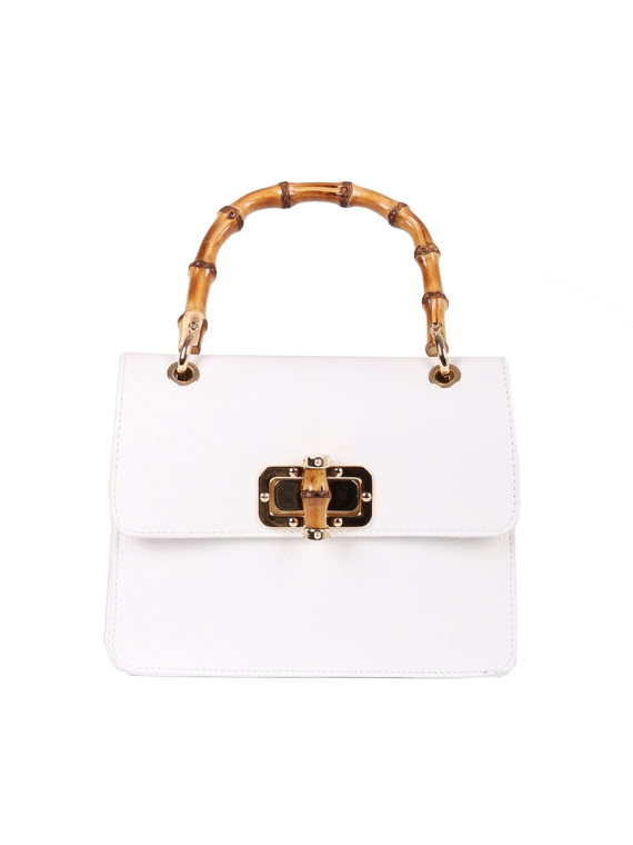 Italian Plain Suedette Leather Hand Bag-White 