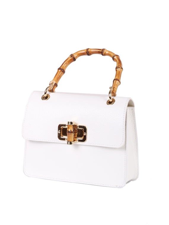Italian Plain Suedette Leather Hand Bag-White side