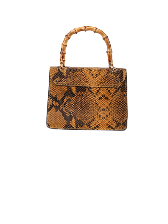 Italian Snake Print Leather Hand Bag-Camel back