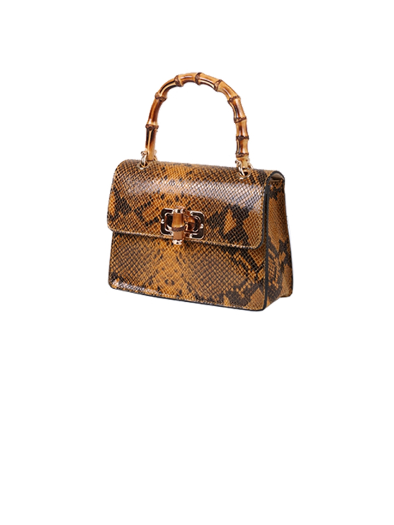 Italian Snake Print Leather Hand Bag-Camel side