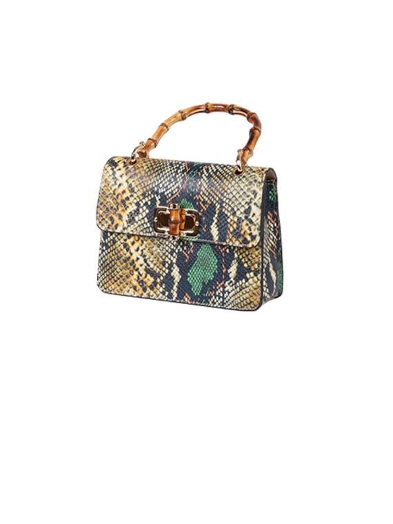 Italian Snake Print Leather Hand Bag-Mustard side