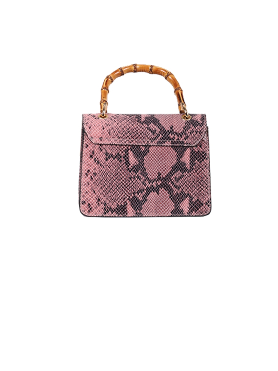 Italian Snake Print Leather Hand Bag-Pink back