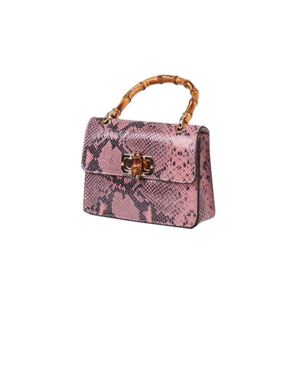 Italian Snake Print Leather Hand Bag-Pink side
