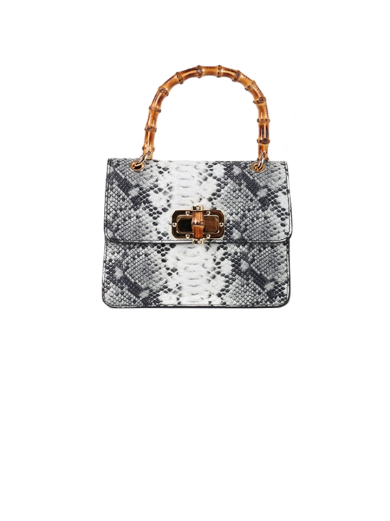 Italian Snake Print Leather Hand Bag-White