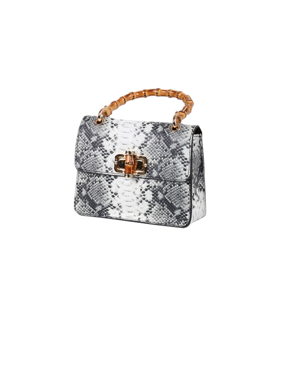 Italian Snake Print Leather Hand Bag-White side