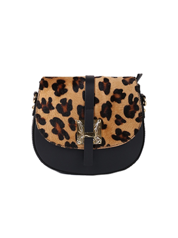 Italian Strap Tab Leather Saddle Bag-Black