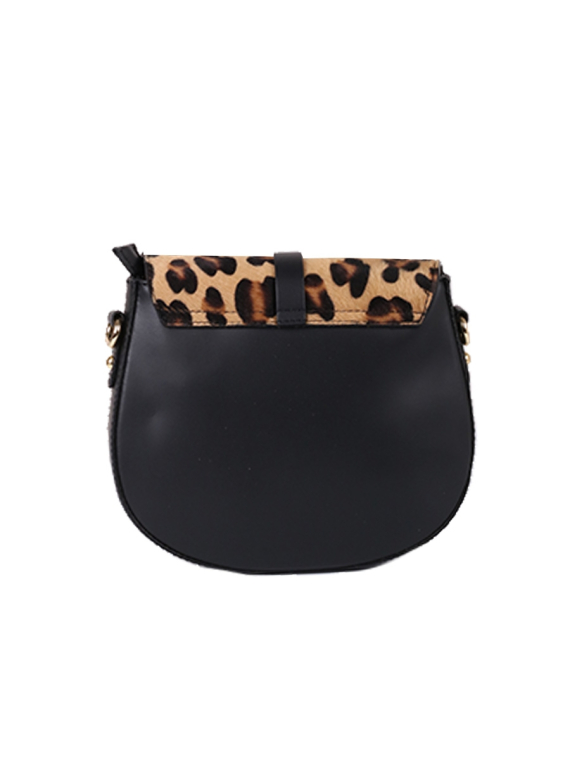 Italian Strap Tab Leather Saddle Bag-Black back