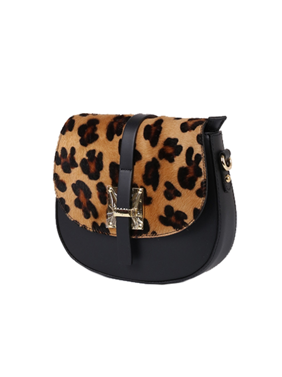 Italian Strap Tab Leather Saddle Bag-Black side