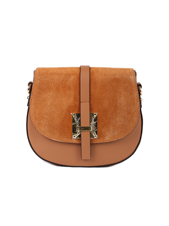Italian Strap Tab Leather Saddle Bag-Camel