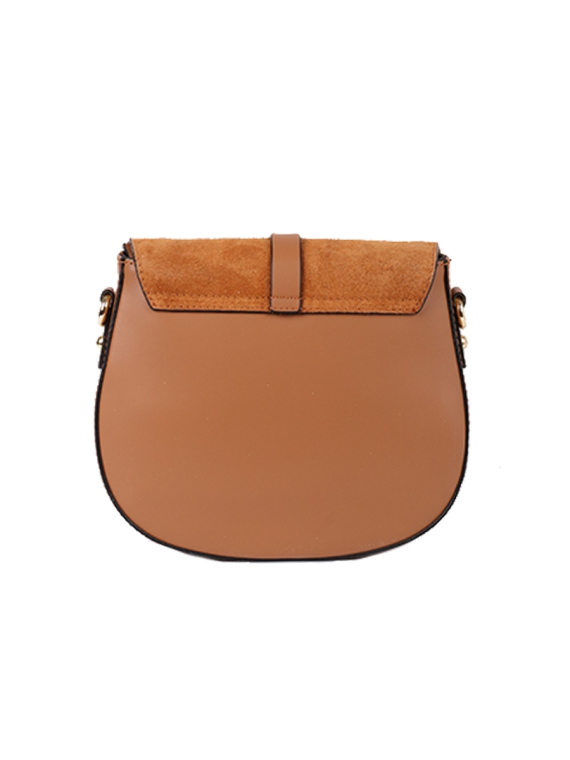 Italian Strap Tab Leather Saddle Bag-Camel bac
