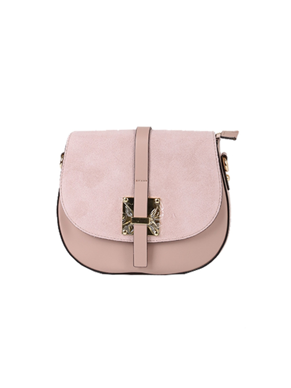 Italian Strap Tab Leather Saddle Bag-Nude