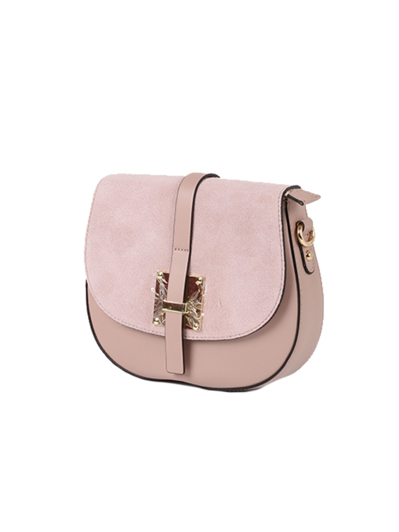 Italian Strap Tab Leather Saddle Bag-Nude side