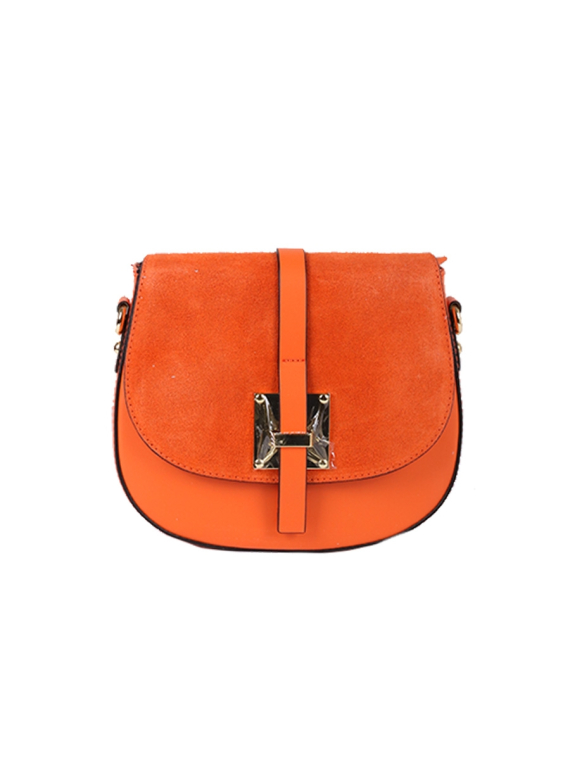Italian Strap Tab Leather Saddle Bag-Orange