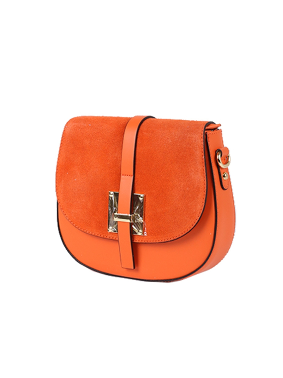 Italian Strap Tab Leather Saddle Bag-Orange side