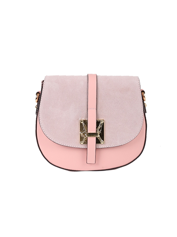 Italian Strap Tab Leather Saddle Bag-Pink