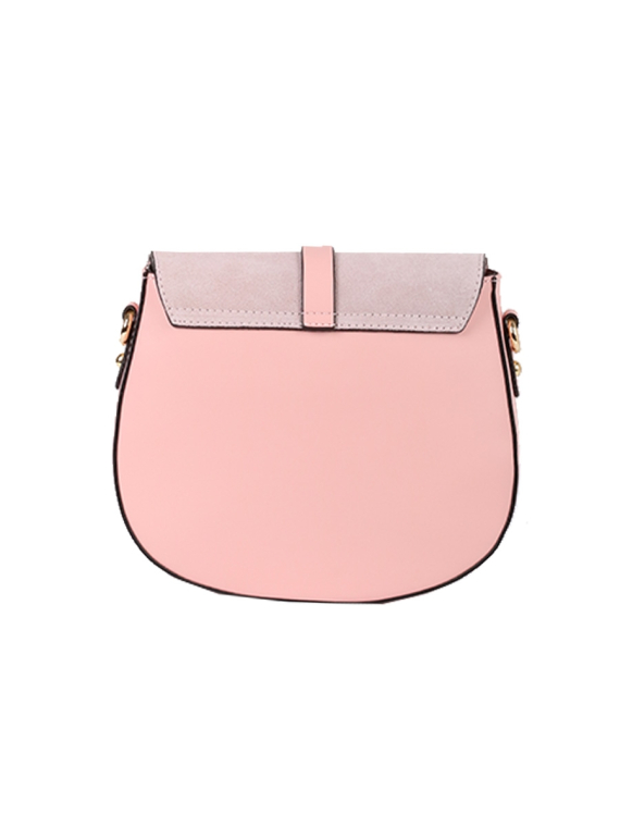 Italian Strap Tab Leather Saddle Bag-Pink back