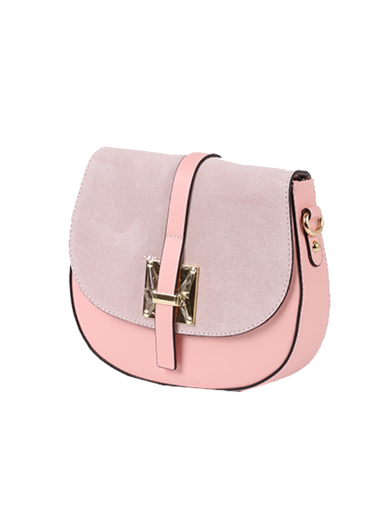 Italian Strap Tab Leather Saddle Bag-Pink side