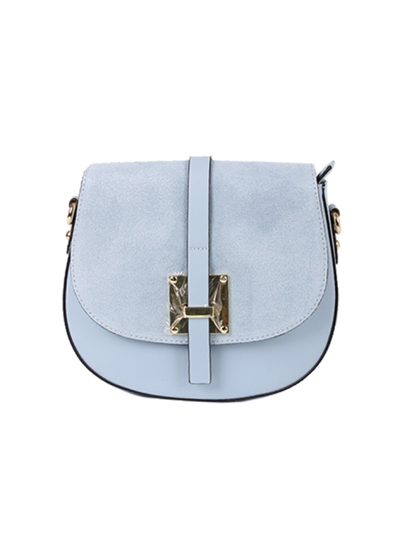 Italian Strap Tab Leather Saddle Bag-Sky blue