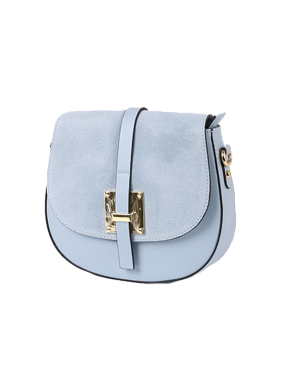 Italian Strap Tab Leather Saddle Bag-Sky blue side