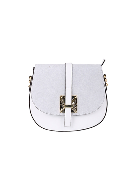 Italian Strap Tab Leather Saddle Bag-White